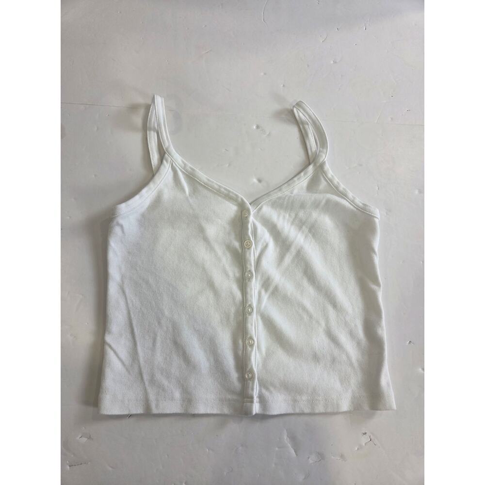 Brandy Melville White Crop Button-Front Spaghetti Strap Tank One Size